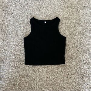 Black Ribbed High Neck Crop Top